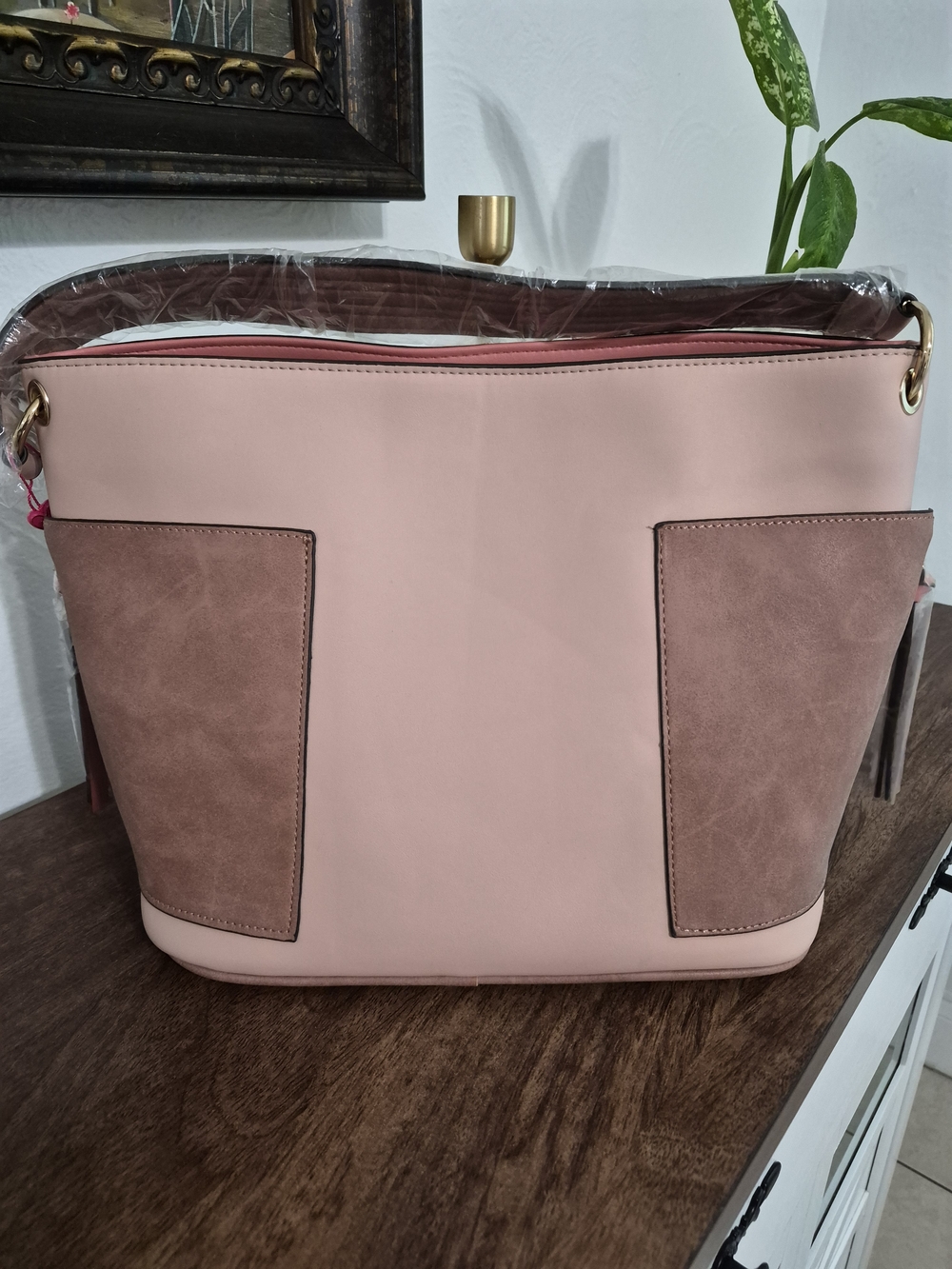 Nicole Lee Blush and Taupe Two-Tone Tote